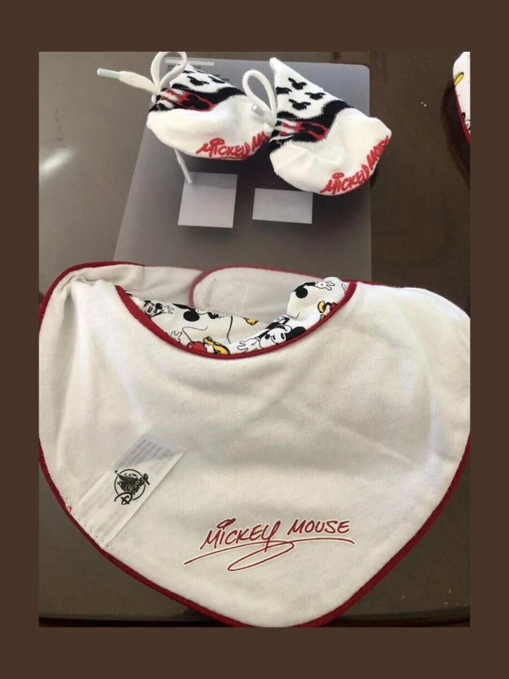 Disney Parks Mickey Mouse Infant Accessory Set Bib Socks Red Yellow 6-12M NWT